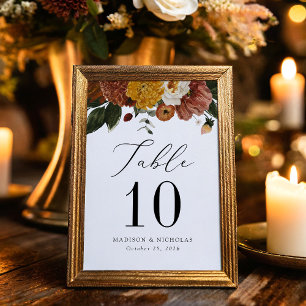 Numéro De Table Boho Automne Floral Mariage personnalisé