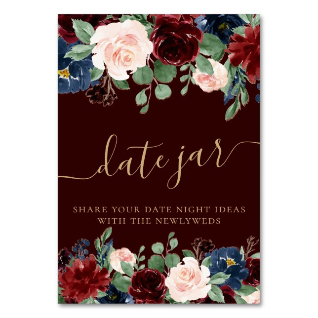 Numéro De Table Boho Bloom | Bourgogne foncée et Jar de la Marine (Par défaut)