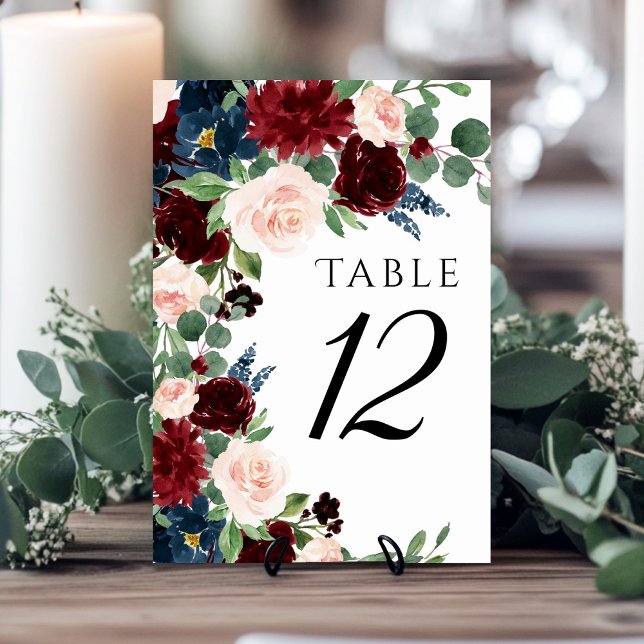 Numéro De Table Boho Bloom | Couronne de fleurs rouge bordeaux et  (Créateur téléchargé)