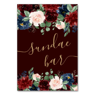 Numéro De Table Boho Bloom   Dark Burgundy et Navy Sundae Bar