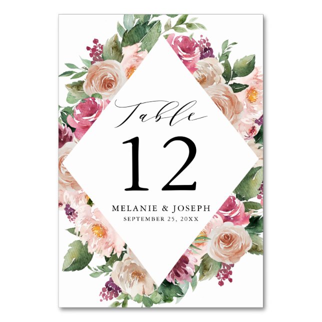 Numéro De Table Boho Blush et rose Mariage floral (Par défaut)