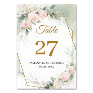 Numéro De Table Boho Blush rose floral eucalyptus or