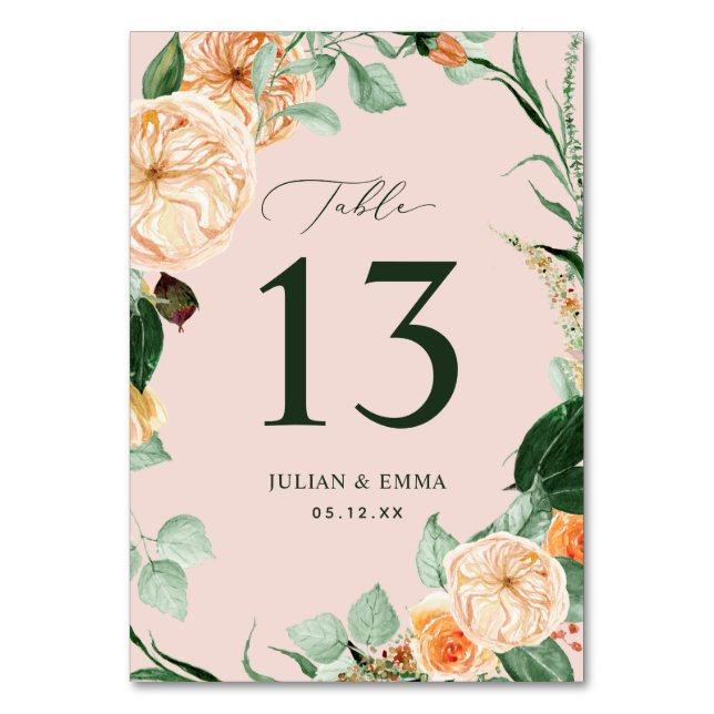 Numéro De Table Boho Botanique Blush Rose Vert Floral Personnalisé (Par défaut)
