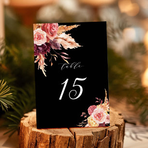 Numéro De Table Boho Burgundy Terracotta Floral Mariage Noir