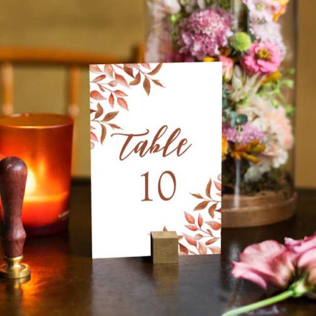 Numéro De Table Boho Burnt Orange Feuilles Mariage en terre cuite (Créateur téléchargé)