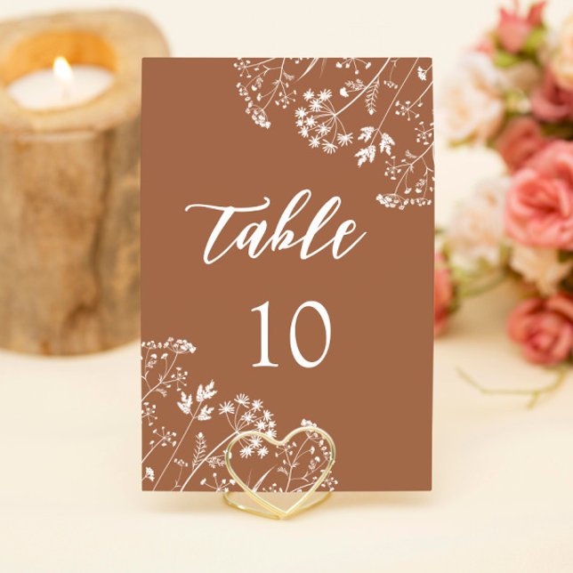 Numéro De Table Boho Burnt Orange Fleurs sauvages Mariage en terre (Créateur téléchargé)