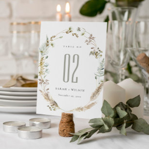 Numéro De Table Boho Dry Palm Pampas Grass Wild Floral Mariage