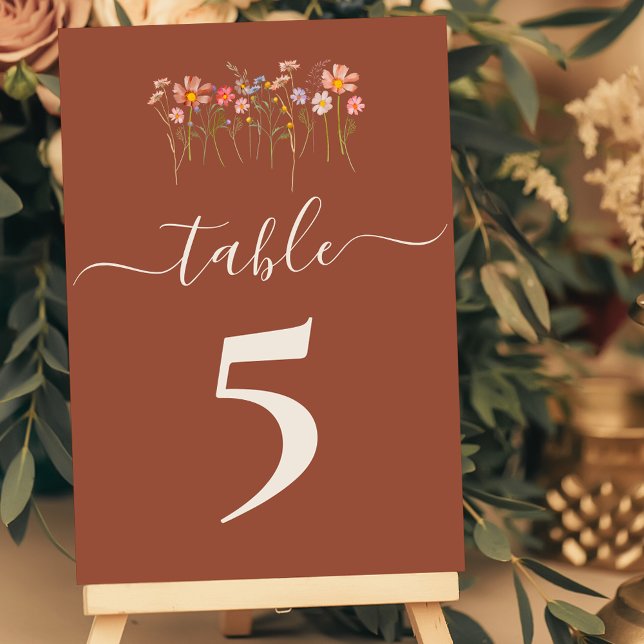 Numéro De Table Boho Fall Wildflower Terracotta Wedding (Boho fall Wildflower floral terracotta rust tan beige Wedding table number cards)