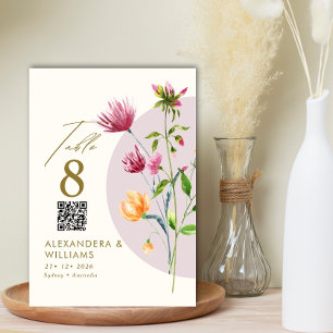 Numéro De Table Boho Fleur sauvage de printemps unique Mariage Whi