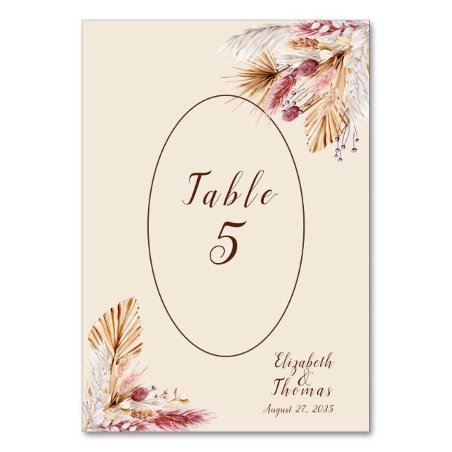 Numéro De Table BOHO Fleurs séchées Pampas Mariage en herbe (Par défaut)