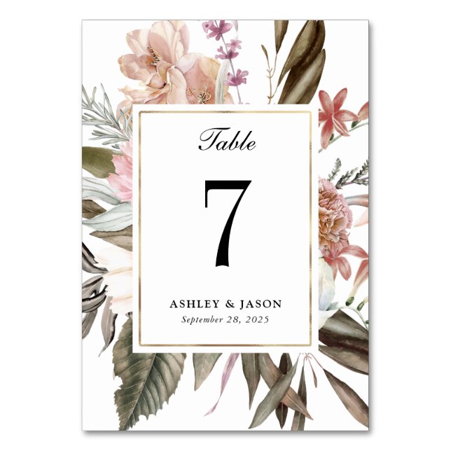 Numéro De Table Boho Imaginaire aquarelle Mariage floral (Par défaut)