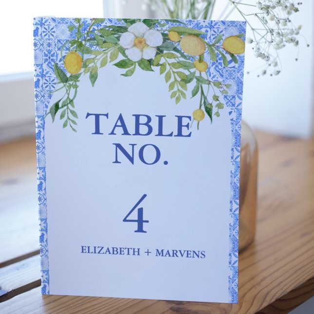 Numéro De Table Boho Lemon Bleu Carrelage méditerranéen Mariage it (Créateur téléchargé)