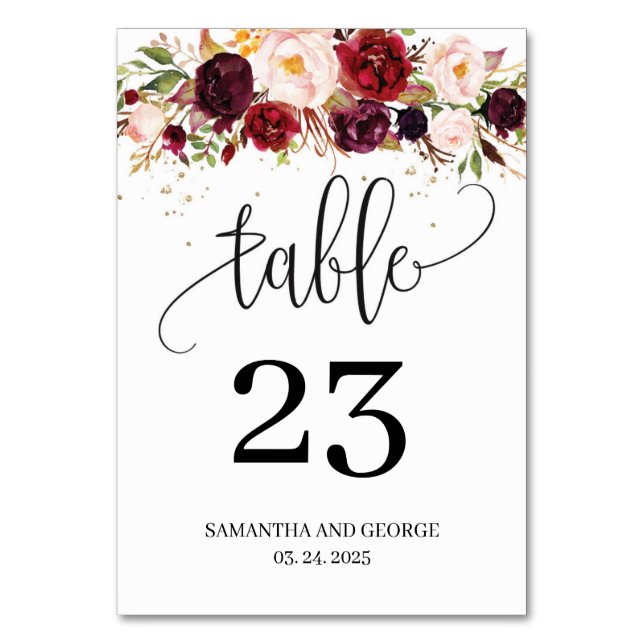 Numéro De Table Boho marsala bleu rose floral or mariage (Par défaut)