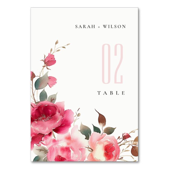 Numéro De Table Boho Rouge Rose Fleurs Mariage d'aquarelle (Par défaut)
