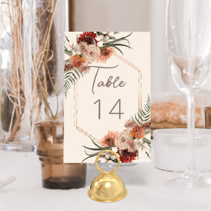 Numéro De Table Boho Rust & Crème Neutre Automne Mariage floral