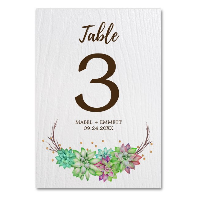 Numéro De Table Boho Rustic Floral Succulent Mariage Numéro de tab (Par défaut)