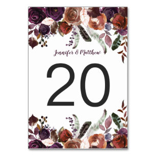 Numéro De Table Boho rustique Aquarelle Eggplant Tableau Floral
