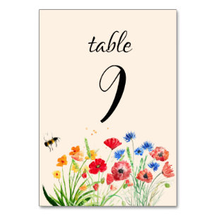 Numéro De Table Boho Rustique Fleur sauvage aquarelle Mariage flor