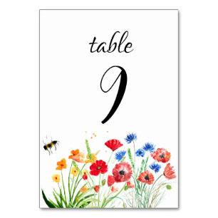 Numéro De Table Boho Rustique Fleur sauvage aquarelle Mariage flor