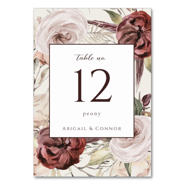 Numéro De Table Boho Rustique Floral Crème Marsala (Par défaut)