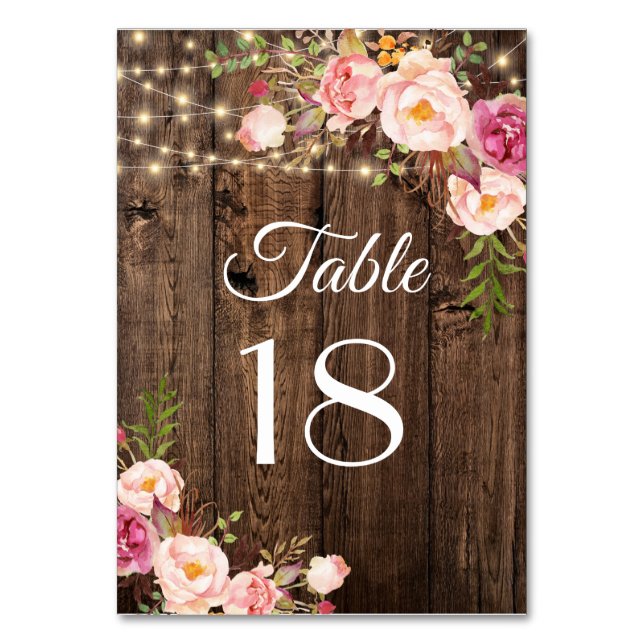 Numéro De Table Boho Rustique Floral Lumières Mariage Table Nu (Par défaut)
