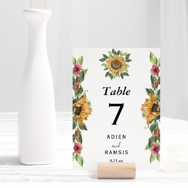 Numéro De Table Boho Sunflower Rustique Mariage Fleur sauvage (Créateur téléchargé)