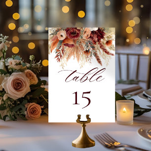 Numéro De Table Boho Terracotta Bourgogne Florales Pampas Grass