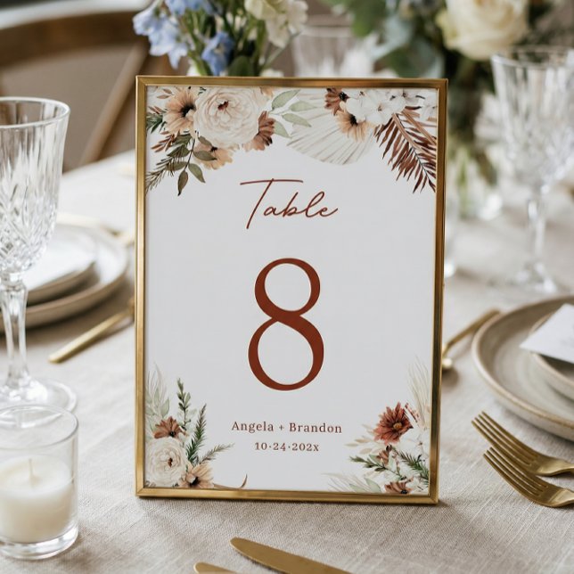 Numéro De Table Boho Terracotta Pampas Grass Mariage Numéro de tab (Créateur téléchargé)