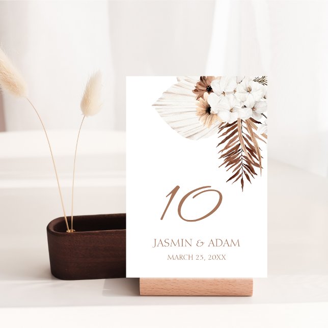 Numéro De Table Boho Terracotta Pampas Grass Orchid Mariage (Boho Terracotta Brown Pampas Grass Floral Wedding Table Number)