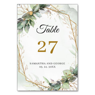 Numéro De Table Boho verdure eucalyptus cadre doré