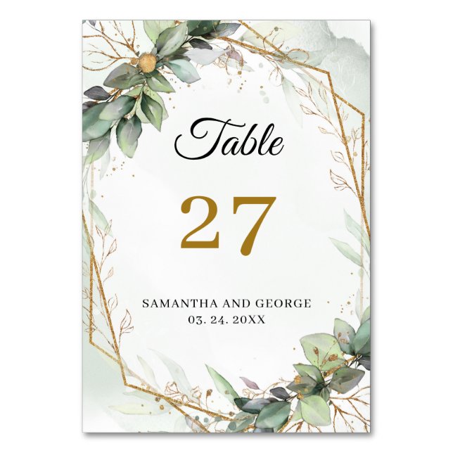 Numéro De Table Boho verdure eucalyptus cadre doré (Par défaut)