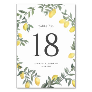 Numéro De Table Boho Watercolor Lemon Wreath Mariage