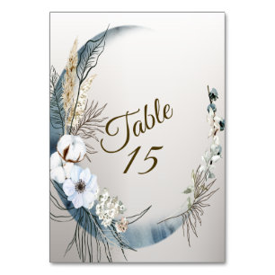 Numéro De Table Boho White Orchidée Fleurs Blue Moon Elegant Party