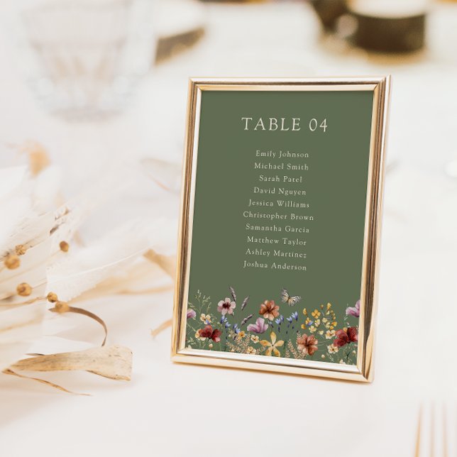 Numéro De Table Boho Wildflower (Elegant Sage Green Boho Wildflower Table Number with Butterfly by Painted Paperie
)