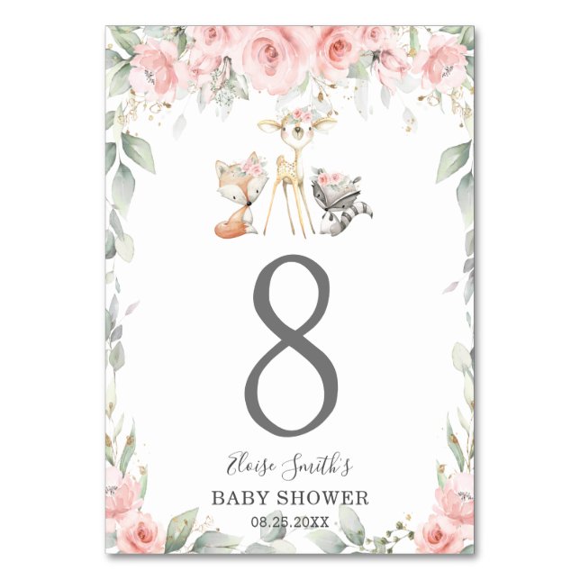 Numéro De Table Bois Animaux Bleu Baby shower de verdure Florale (Par défaut)