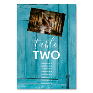 Numéro De Table Bois bleu rustique 2 Photos Nom des invités Mariag