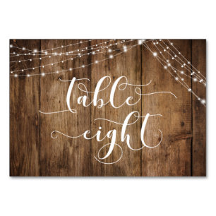 Numéro De Table Bois Brown rustique et cordes lumineuses Table Hui