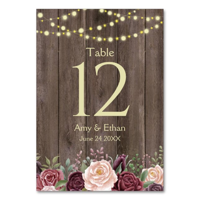 Numéro De Table Bois floral rose rustique (Par défaut)