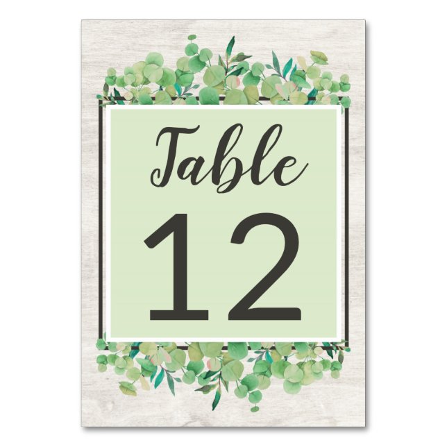 Numéro De Table Bois rustique et Mariage botanique feuille d'eucal (Par défaut)