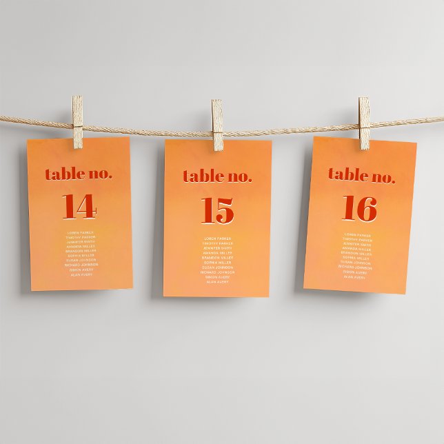 Numéro De Table Bold Modern Orange Sunset Seating Chart Wedding (Créateur téléchargé)