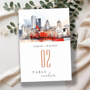 Numéro De Table Boston Massachusetts City Scape Mariage d'aquarell
