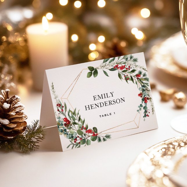 Numéro De Table Botanical Winter Greenery Red Berries Wedding (Créateur téléchargé)