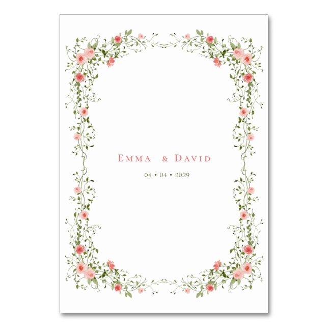 Numéro De Table Botanique Elegant rose roses Script Mariage (Dos)