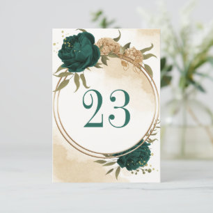 Numéro de table botanique en or vert émeraude