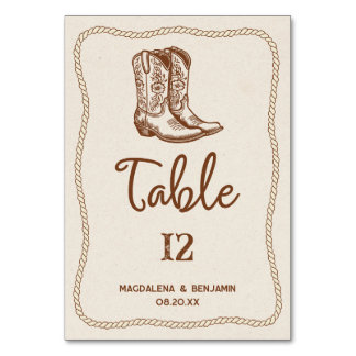 Numéro De Table Bottes de cow-boy occidentales modernes marron cor