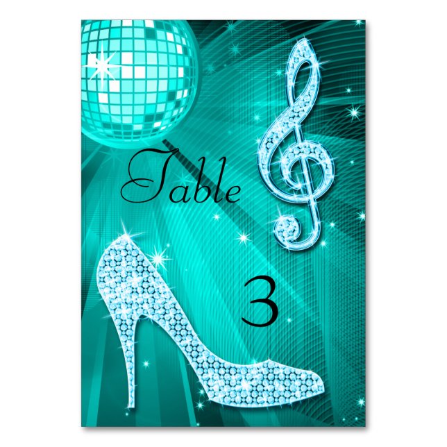 Numéro De Table Boule disco sarcelle et chaussure à talon double f (Dos)