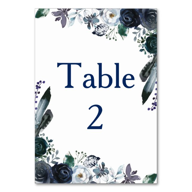 Numéro De Table Bouquet bleu marine 3,5 po x 5 po nappe verticale (Dos)