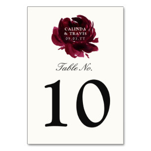 Numéro De Table Bouquet Bourgogne Floral rose