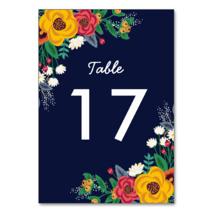 Numéro De Table Bouquet de Bohême bleu de la Marine jaune doré