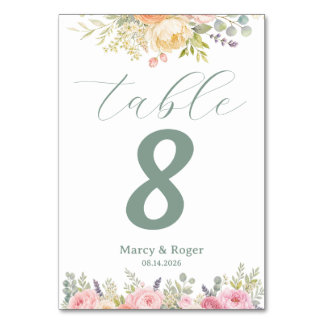 Numéro De Table Bouquet de jardin à l'aquarelle douce Fleurs de ma